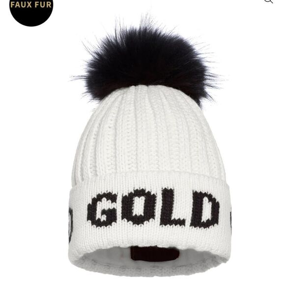 Goldbergh Accessories - Goldbergh Ski Faux Fur Beanie Hat White Black Logo NWT Hodd